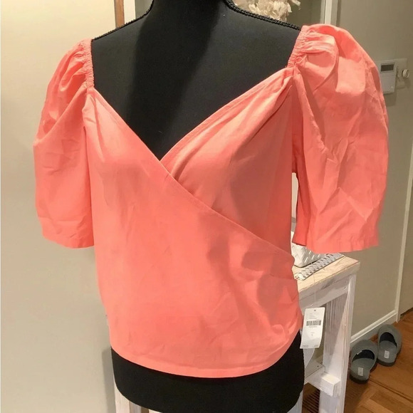 #282 Gorgeous NWT Anthropologie Pink Puff Sleeve Top Size Large - Picture 2 of 10